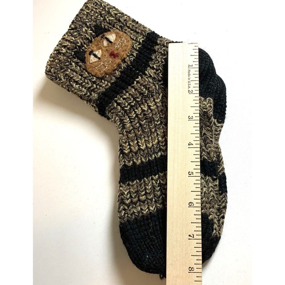 Vintage Handcrafted Kitty Cozy Warm Socks Med Multicolor Brown/Black/Gold Boho - Picture 3 of 3